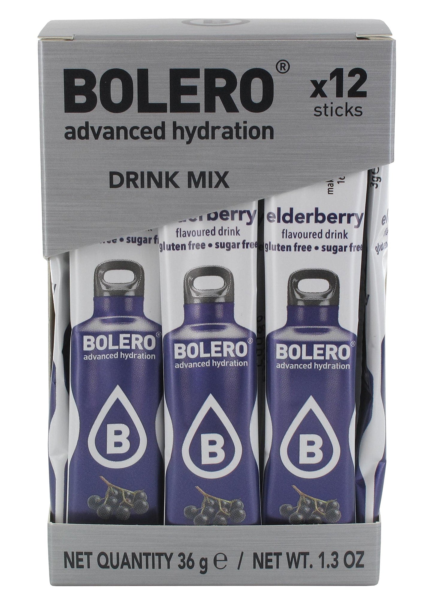 Bolero- Sugar Free Drink Mix Packets Elderberry Fruit Flavors | Powdered Flavored Water Packets | 36 Singles Sticks On The Go Packets