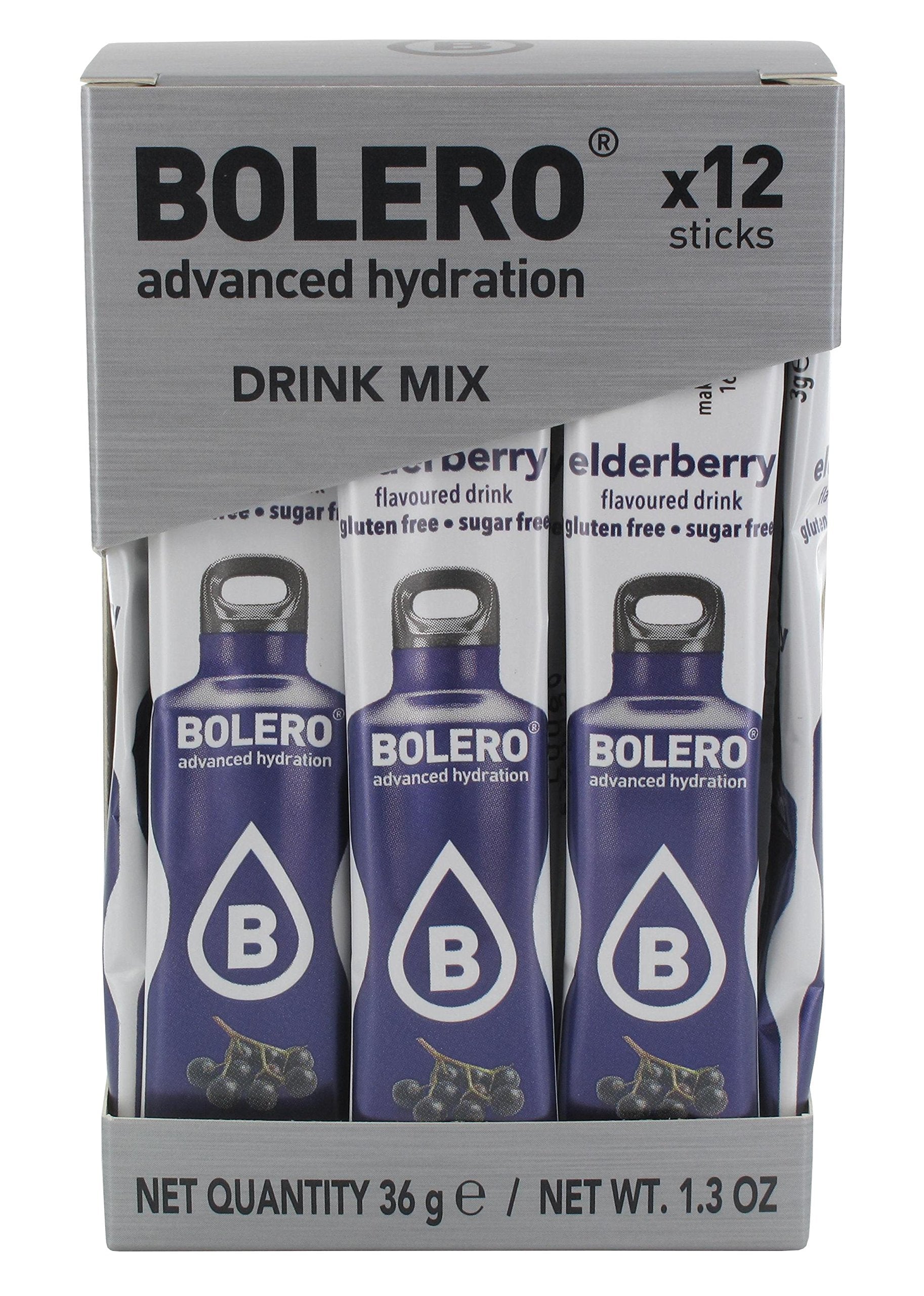 Bolero- Sugar Free Drink Mix Packets Elderberry Fruit Flavors | Powdered Flavored Water Packets | 36 Singles Sticks On The Go Packets