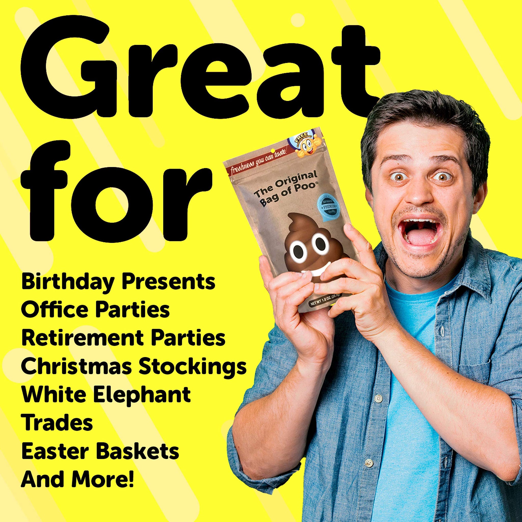 The Original Bag of Poo®, Emoji Poo (Black Cherry Flavor Cotton Candy) Novelty Poop Gag Gift. Free sticker inside.