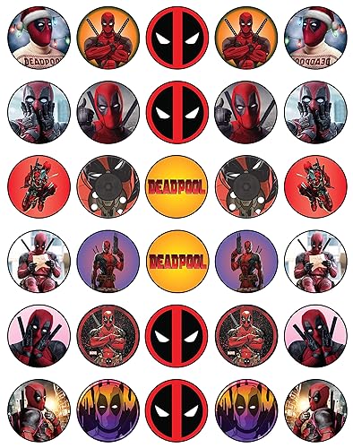 30 x Edible Cupcake Toppers - Red and Black Masked Themed Collection of Edible Cake Decorations | Uncut Edible on Wafer Sheet