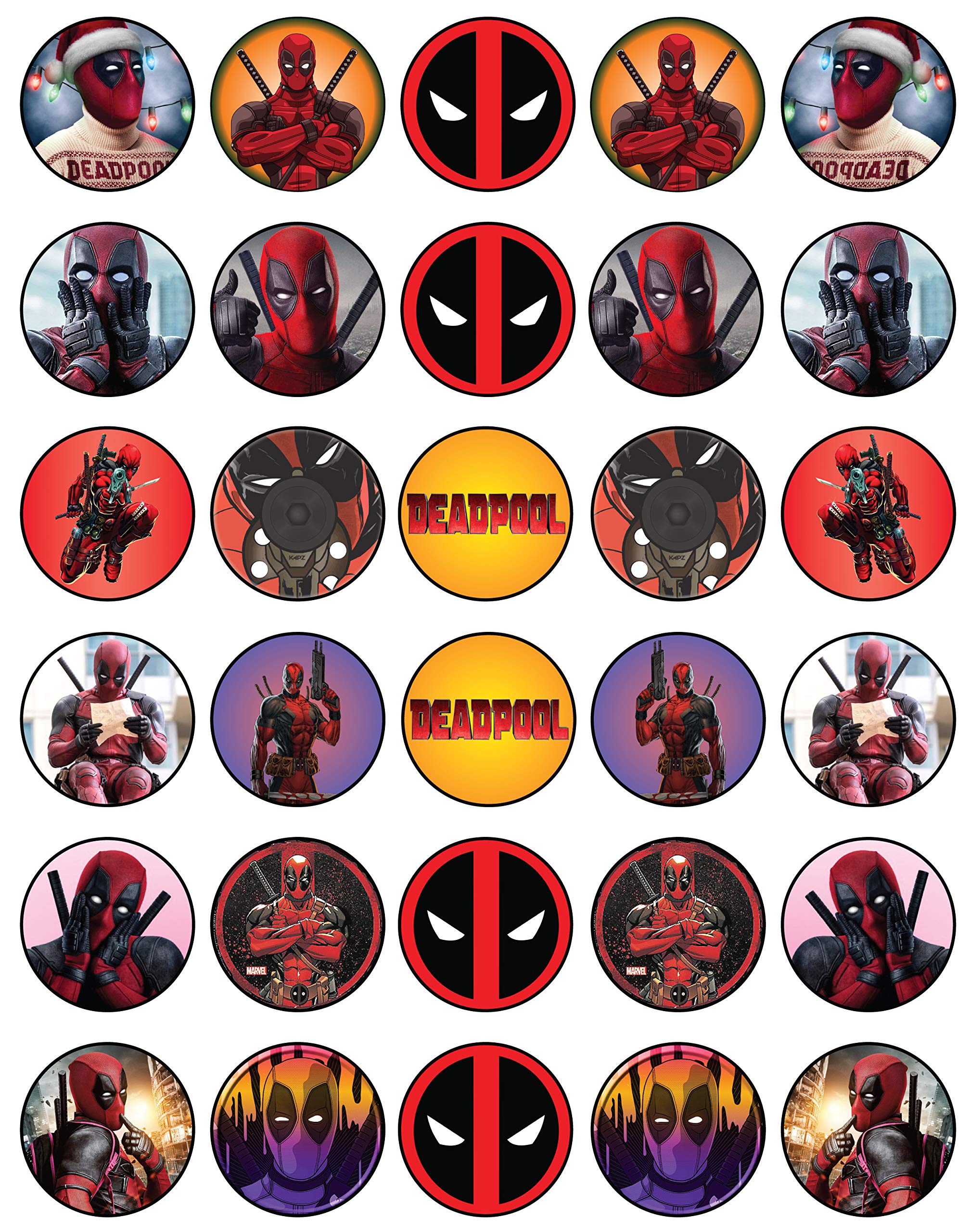 30 x Edible Cupcake Toppers - Red and Black Masked Themed Collection of Edible Cake Decorations | Uncut Edible on Wafer Sheet