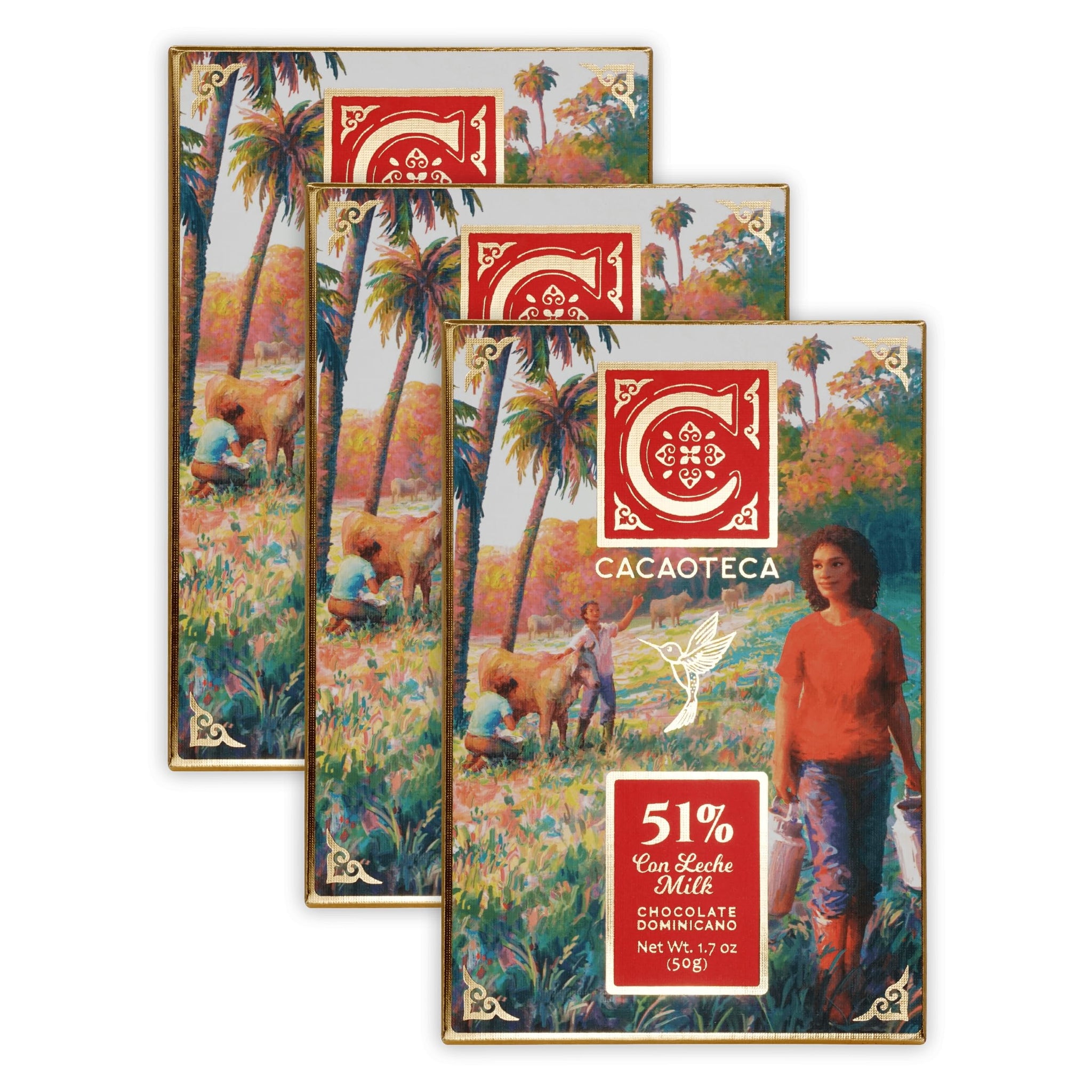 Cacaoteca 51 Milk Chocolate 3 Pack - Dominican Chocolate - Bean-to-Bar, Direct Sourced - Gluten-Free - Bundle