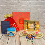 LoveNspire Diwali Gift Hamper Indian Festival Premium Deepawali Return Gift Box with Potli Bags Lotus Pearl Candle Holder Almonds Chocolates