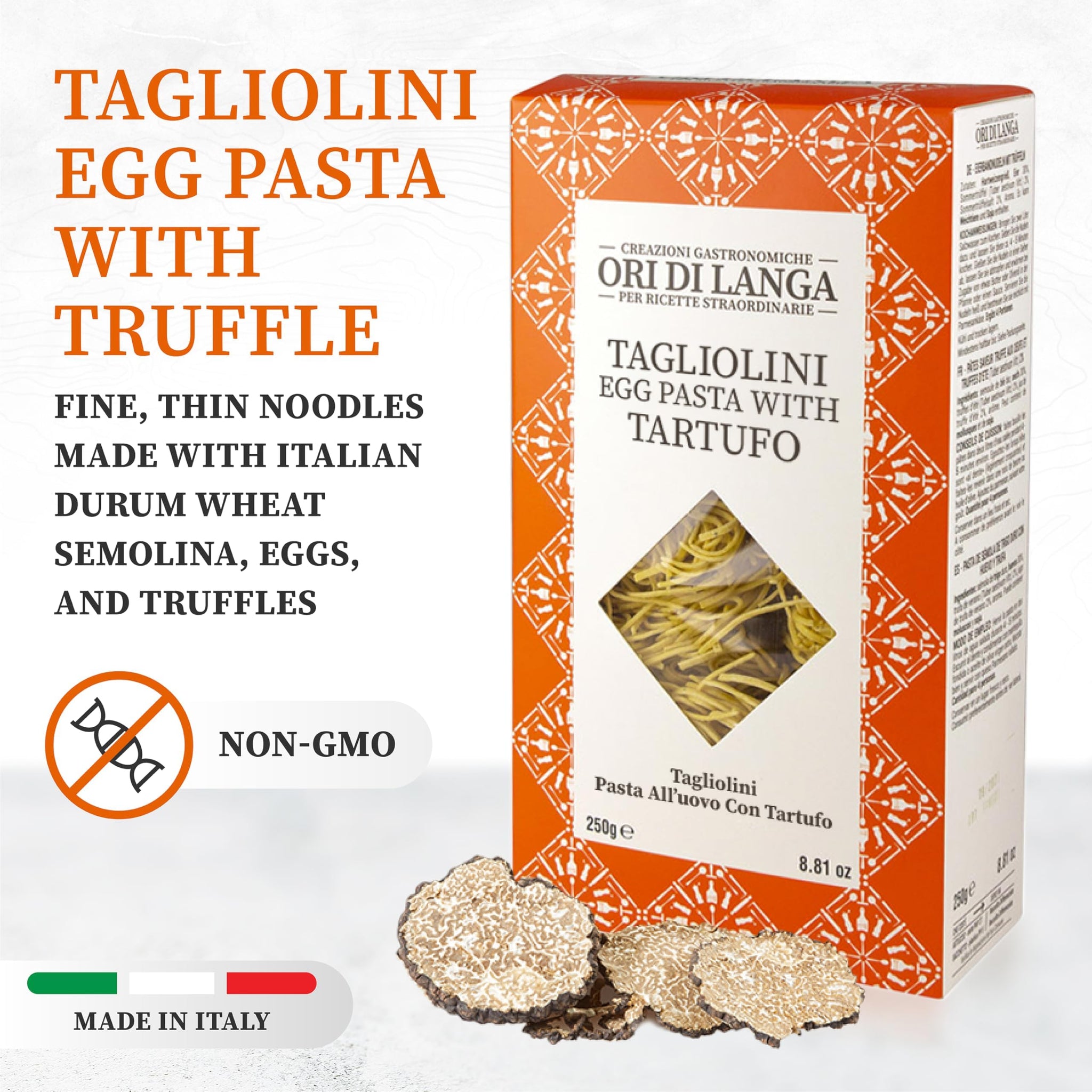 Ori di Langa Tagliolini Egg Pasta with Truffles - Gourmet Egg Noodles with Black Truffles Foraged in Italy, All Natural Durum Wheat Pasta, Italian
