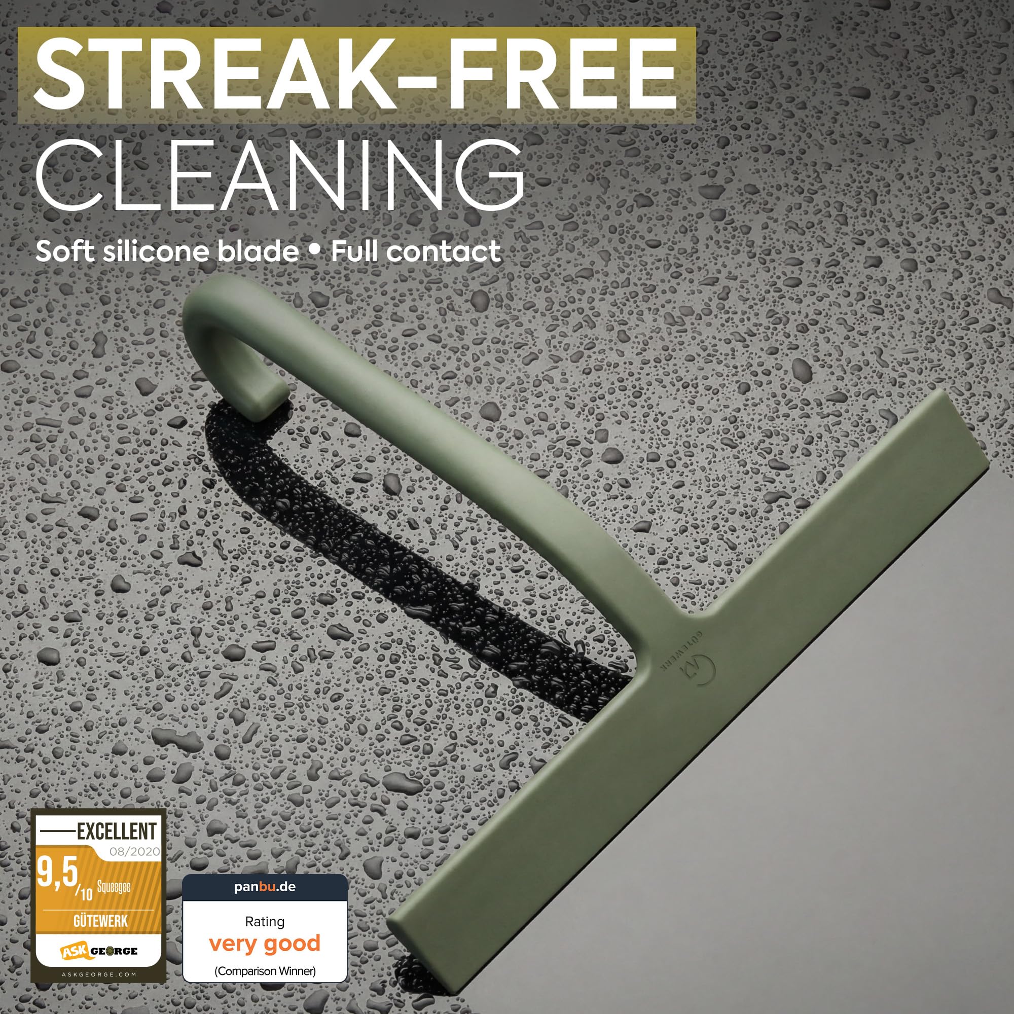 GÜTEWERK Shower Squeegee for Glass Doors - Bathroom Squeegee for Shower Glass & Tile Walls, Streak-Free & No-Squeak Silicone Blade, Stainless Steel