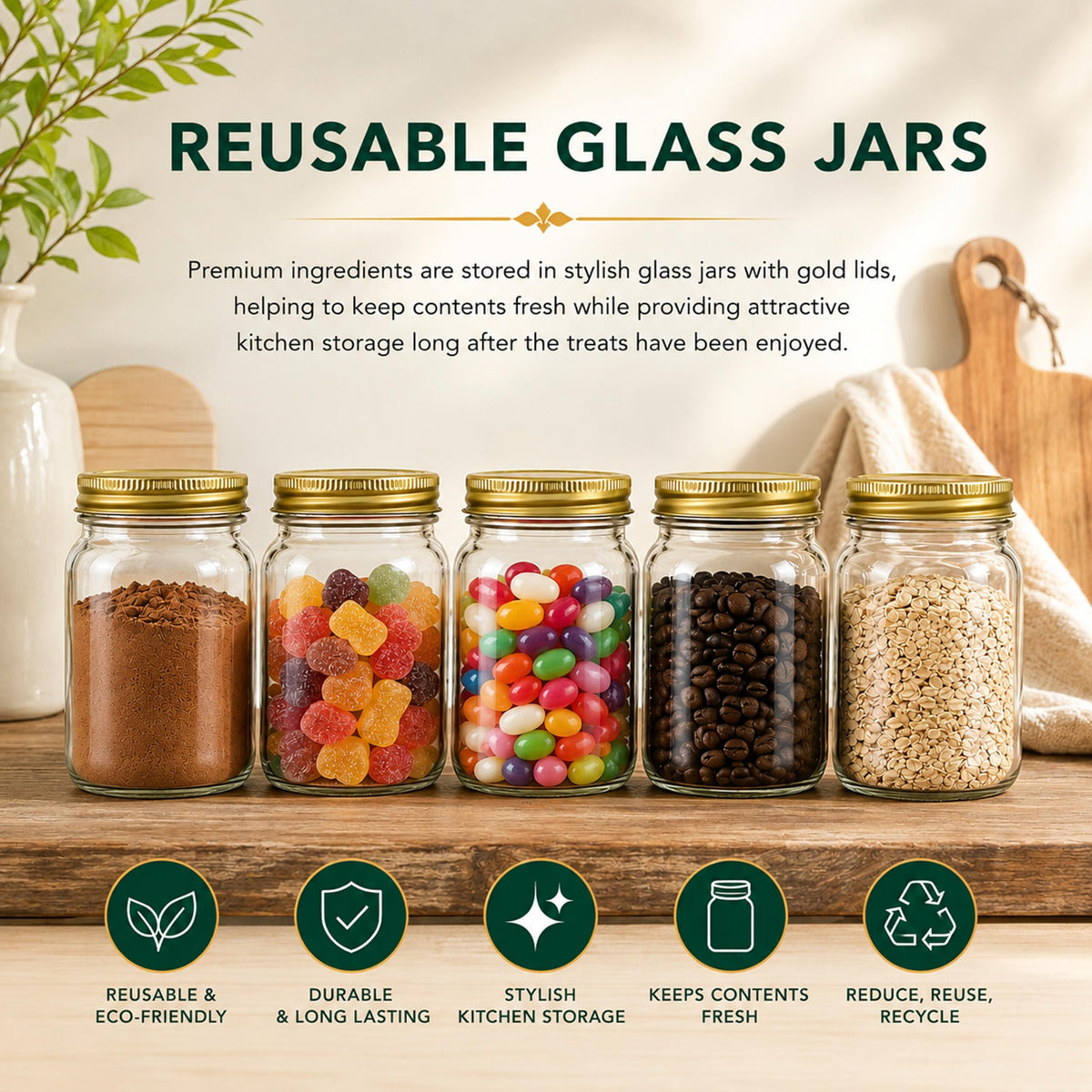 Hot Chocolate Station Gift Set - Chocolate Drink Mix, Mini Marshmallows & Candy Canes in Reusable Glass Jars | Festive Hot Cocoa Making Kit |