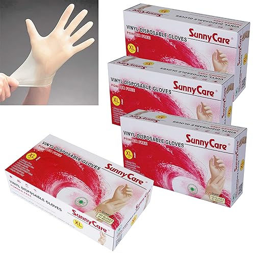 SunnyCare Vinyl Gloves Powder Free Food Service (Latex Nitrile Free) XL 4 Box/400pcs