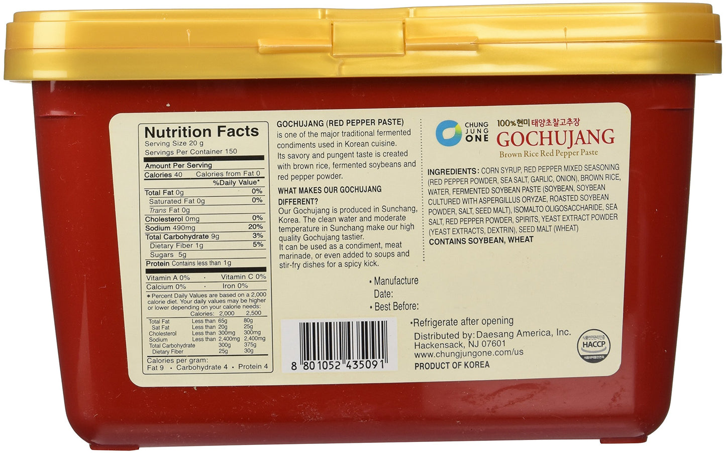 Chung Jung One Sunchang Gochujang - Red Pepper Paste (6.6lbs) (3kg)