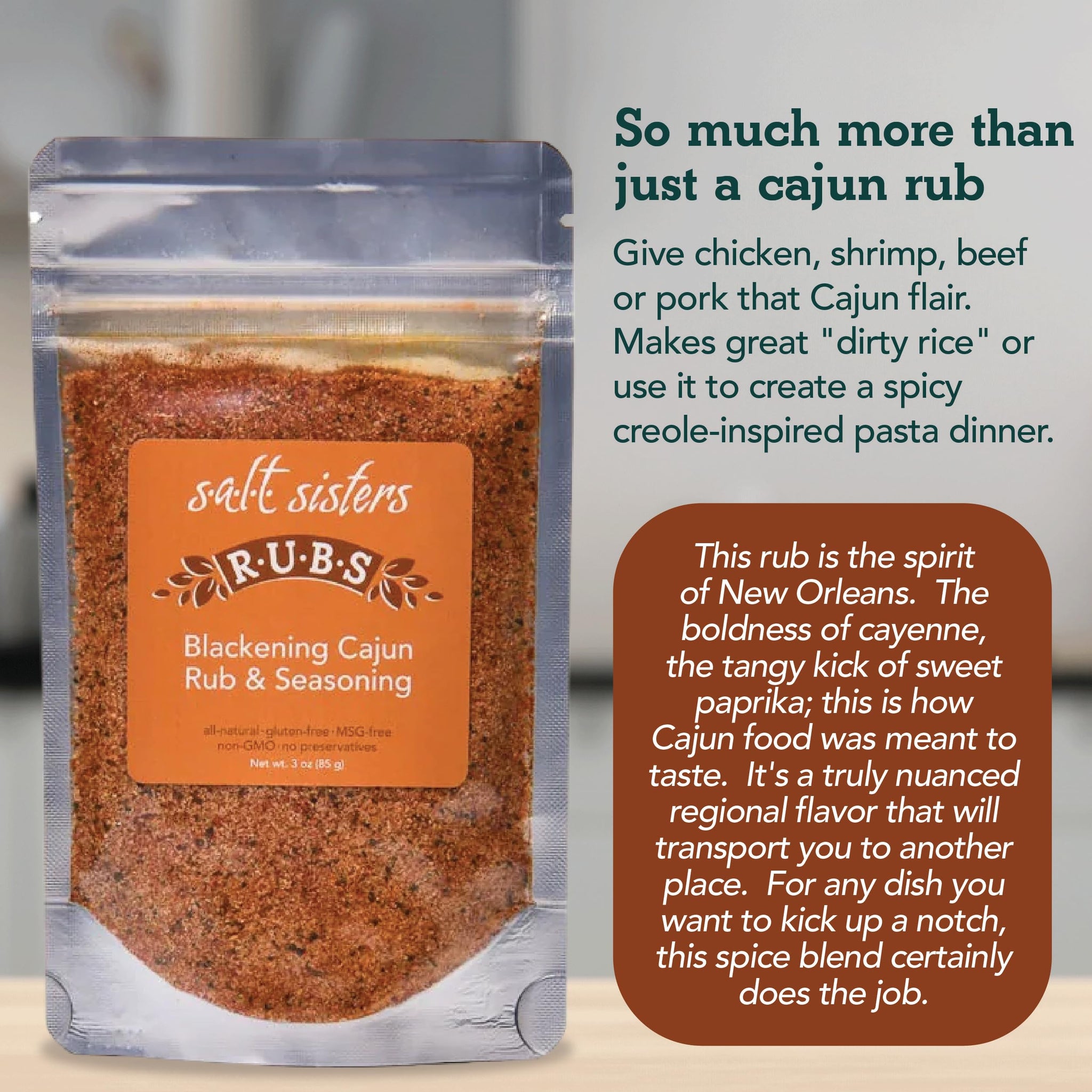 s.a.l.t. sisters Blackening Cajun Rub & Seasoning | All-Natural, Gluten Free, MSG Free, Non-GMO | Dry & Wet Rub Seasoning Base | Versatile Use
