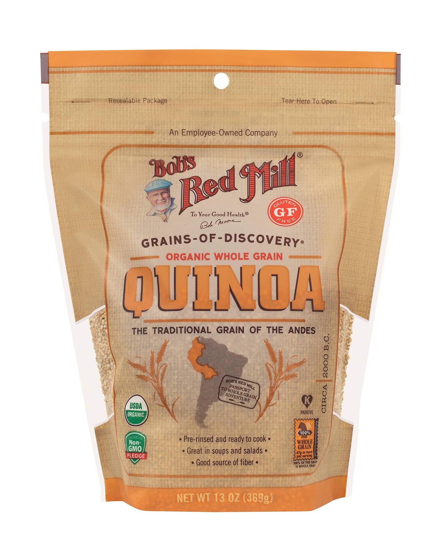 Bob's Red Mill Organic White Quinoa - 13 Ounce (Pack of 1), Vegan, Gluten Free, Non GMO, Complete Plant Protein, Whole Grain