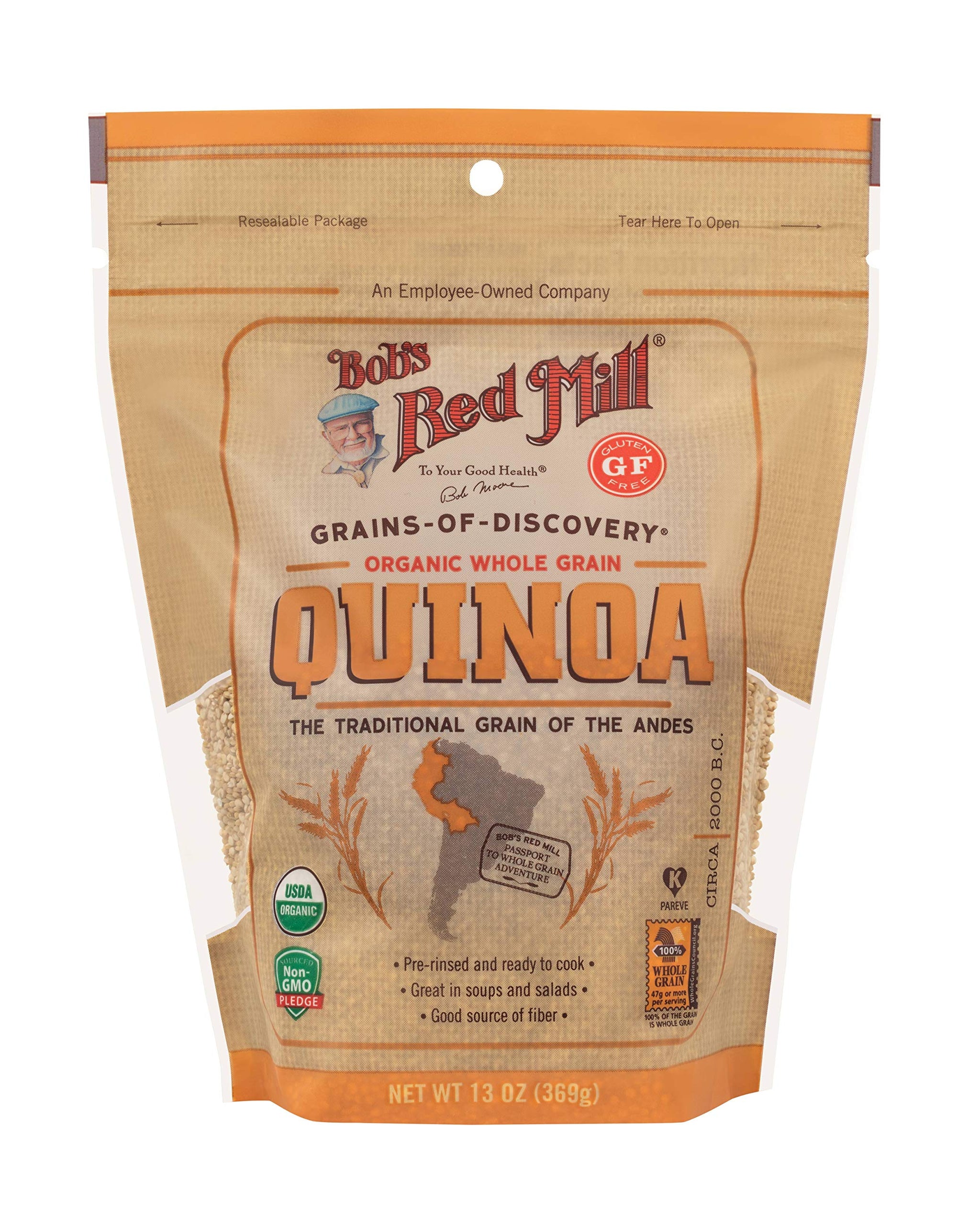 Bob's Red Mill Organic White Quinoa - 13 Ounce (Pack of 1), Vegan, Gluten Free, Non GMO, Complete Plant Protein, Whole Grain