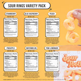 Tropical Sour Rings Candy, 6 Pack Gummy Sour Rings, Watermelon, Pineapple, Pink Lemonade, Blue Raspberry, Peach & Strawberry, Super Sour Rings, Fresh
