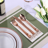 FOCUSLINE 350 Ct Disposable Dinnerware Set for 50 Guests -Heavy Duty Plastic Plates with Rose Gold Rim, Includes 50 Dinner & Salad Plates, Cups