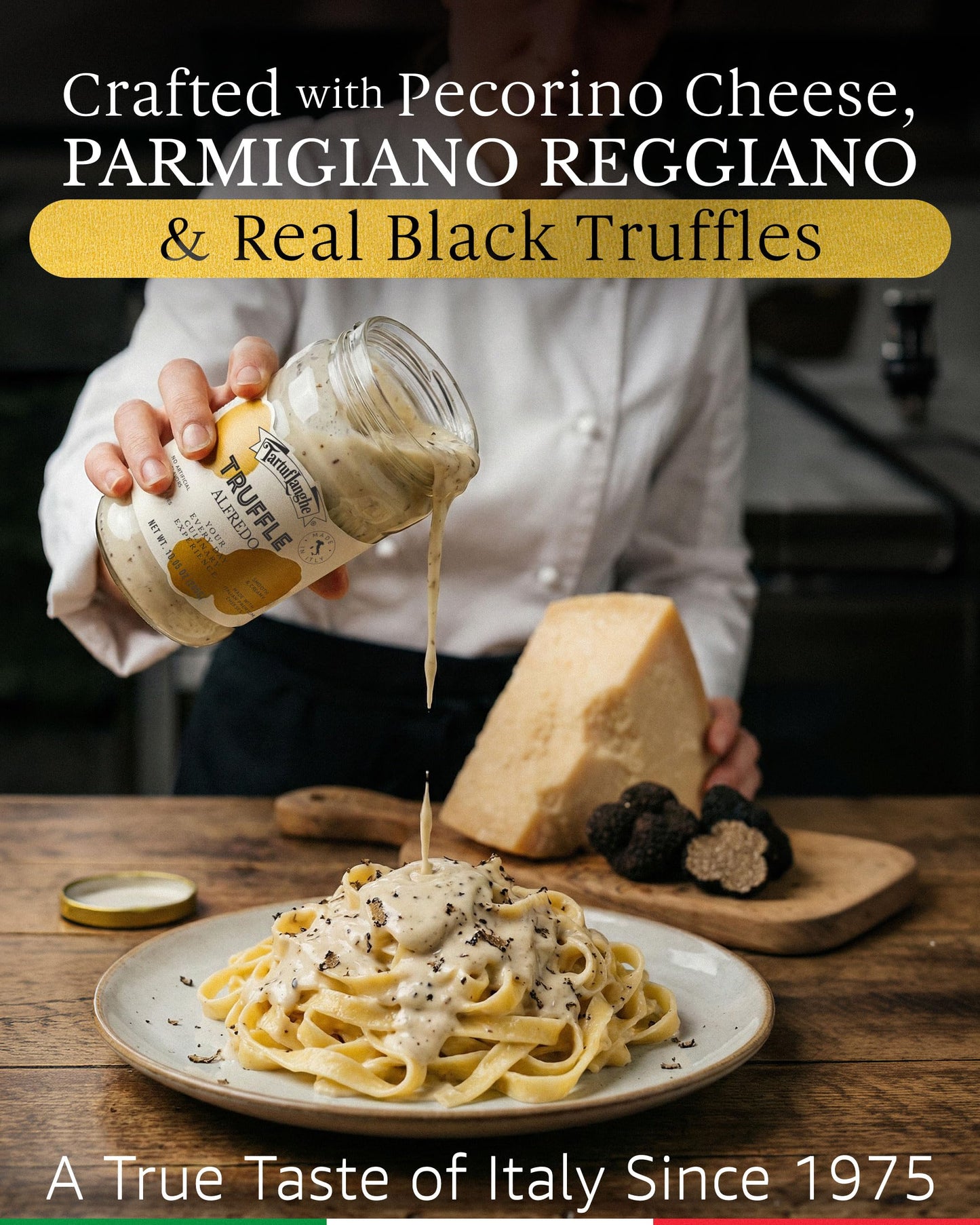 TartufLanghe Black Truffle Alfredo Sauce - Creamy Pasta Sauce with Parmigiano Reggiano, Pecorino Romano DOP Cheese, and Summer Black Truffle