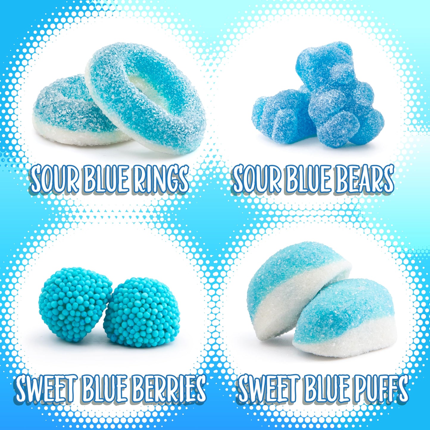 Blue Candy Mix | 1-Pound Bag | Blue Raspberry Candy | Sweet & Sour Gummies for Gender Reveal | Baby Shower Party Favors for Boy | Gummi Bears