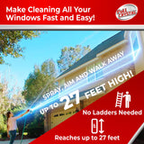 Full Crystal Window Cleaning Kit - 8 oz Glass Cleaner and Bottle with 27 ft Reach, Each 4 oz Bag Makes Up to 640 fl oz, Cleans Up to 40 Windows