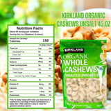 Worldwide Nutrition Bundle: Kirkland Signature Organic Whole Cashews Unsalted Unroasted - Perfect for Snacking, Cooking, and Gifting - 40 Ounce Cashew