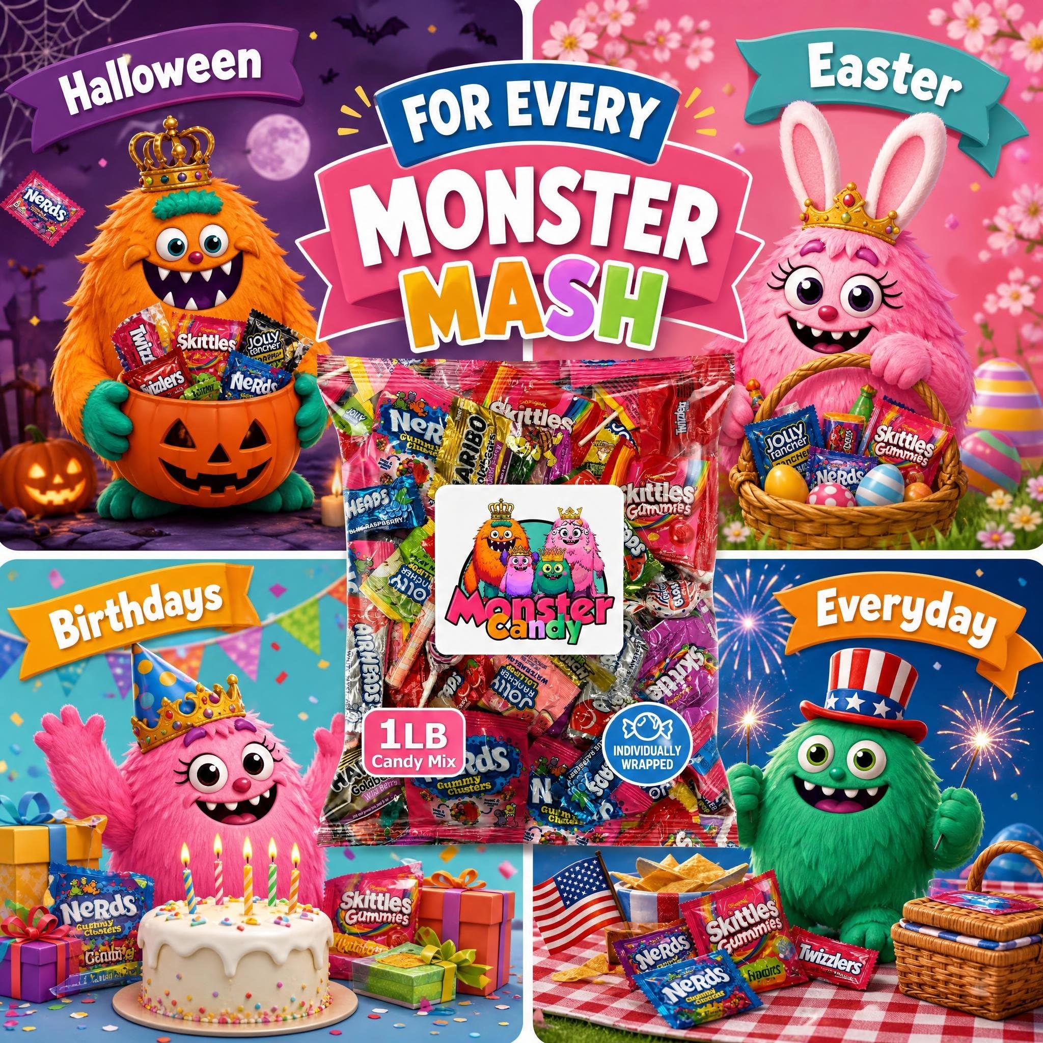 1 lb Bulk Candy Mix Variety Pack, Individually Wrapped Assorted Party Favors for Kids Goodie Bags, Pinata Stuffers and Birthday Treats