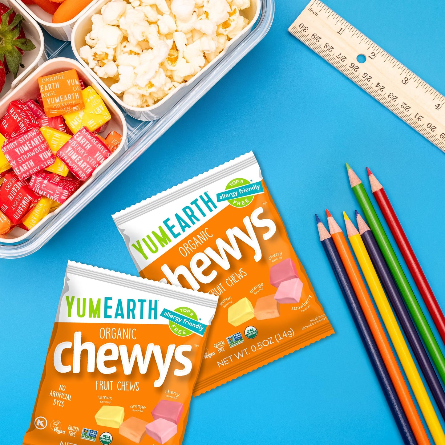 YumEarth Organic Chewys Fruit Flavored Candy Chews - Allergy Friendly, Gluten Free, Non-GMO, Vegan, No Artificial Dyes - Assorted Flavors 35ct Bulk