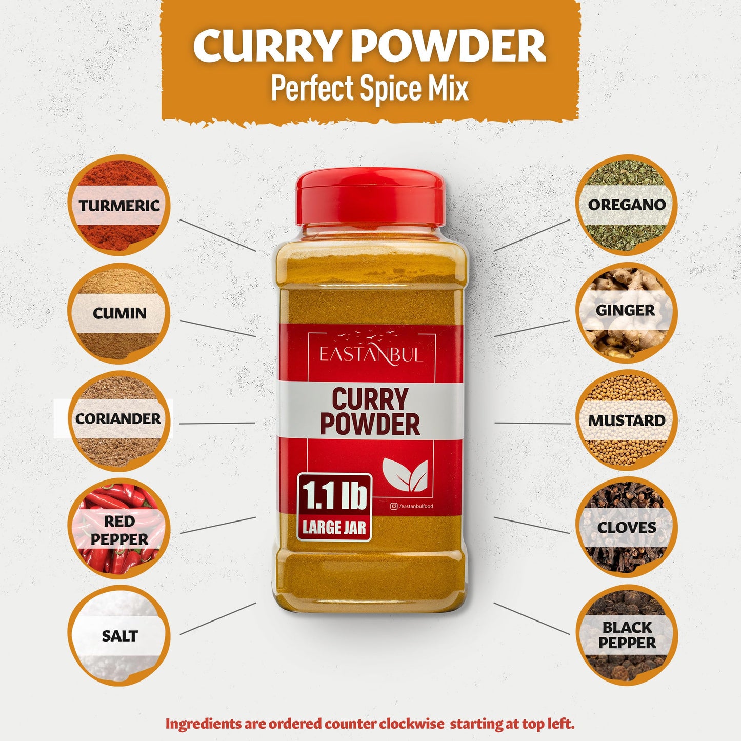 Eastanbul Curry Powder, 1.1lb, Traditional Indian Spice Blend Curry, Authentic Seasoning, Premium Quality Blend Yellow Powder, Indian Seasoning