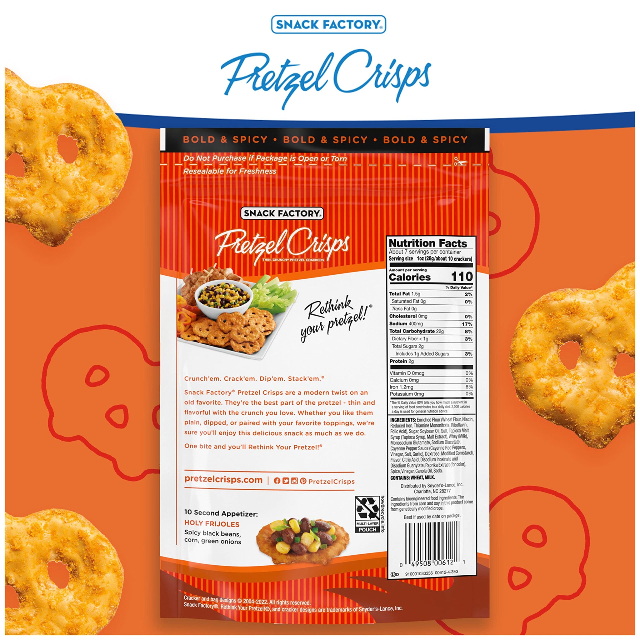 Snack Factory Buffalo Wing Pretzel Crisps, Non-GMO, 7.2 OZ Resealable Bag