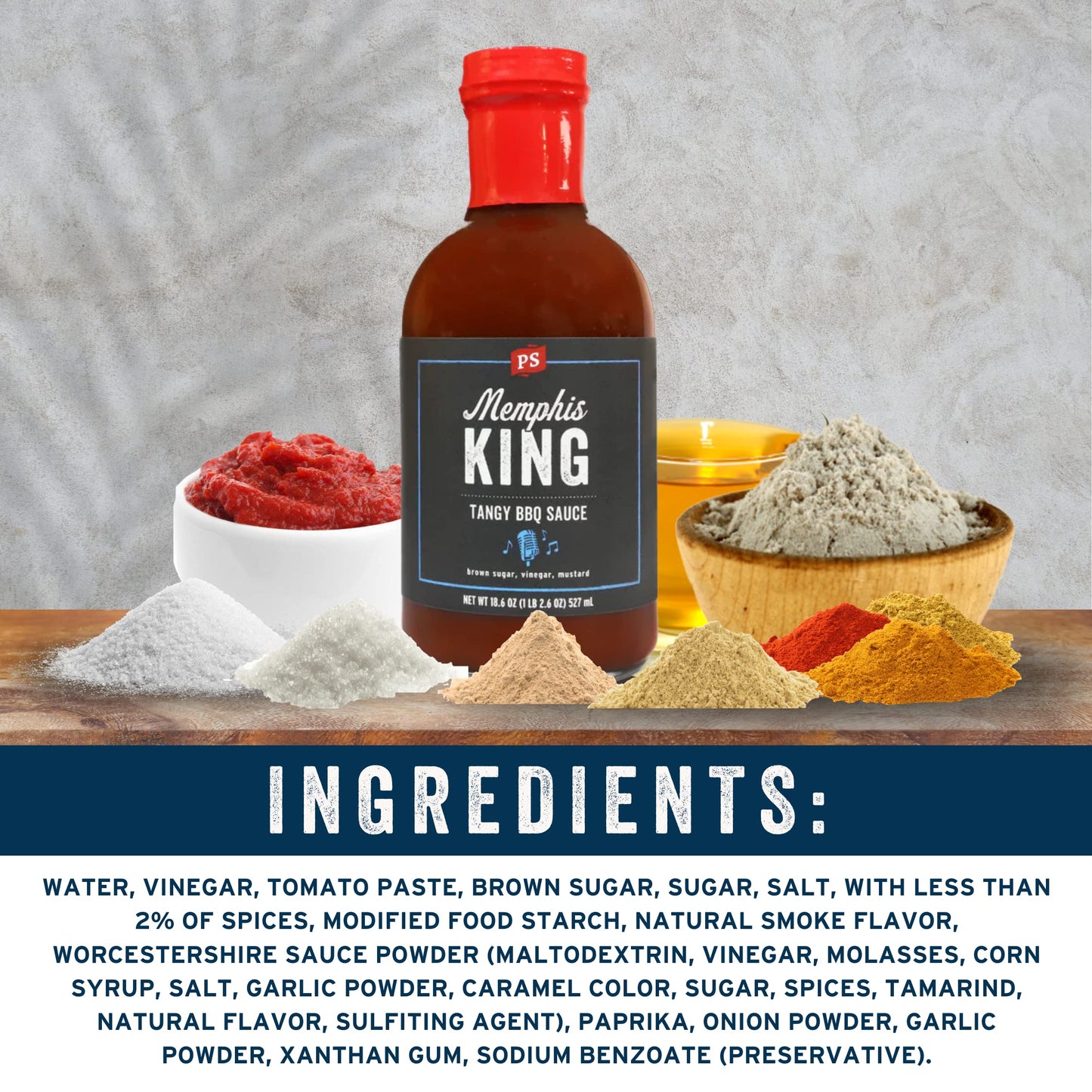 PS Seasoning Memphis King Tangy BBQ Sauce - Smoky, Sweet and Tangy All-Purpose Sauce for Marinating, Glazing, Basting, Dipping - Great on Ribs