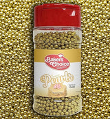 Bakers Choice Edible Pearls - Pearl Sprinkles - Metallic Gold Sugar Pearls - Dairy Free - Kosher - 3 oz.