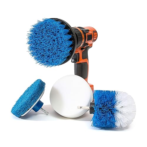RevoClean 4 Piece Scrub Brush Power Drill Attachments-All Purpose Time Saving Kit-Perfect for Cleaning Grout, Tile, Counter, Shower, Grill, Floor