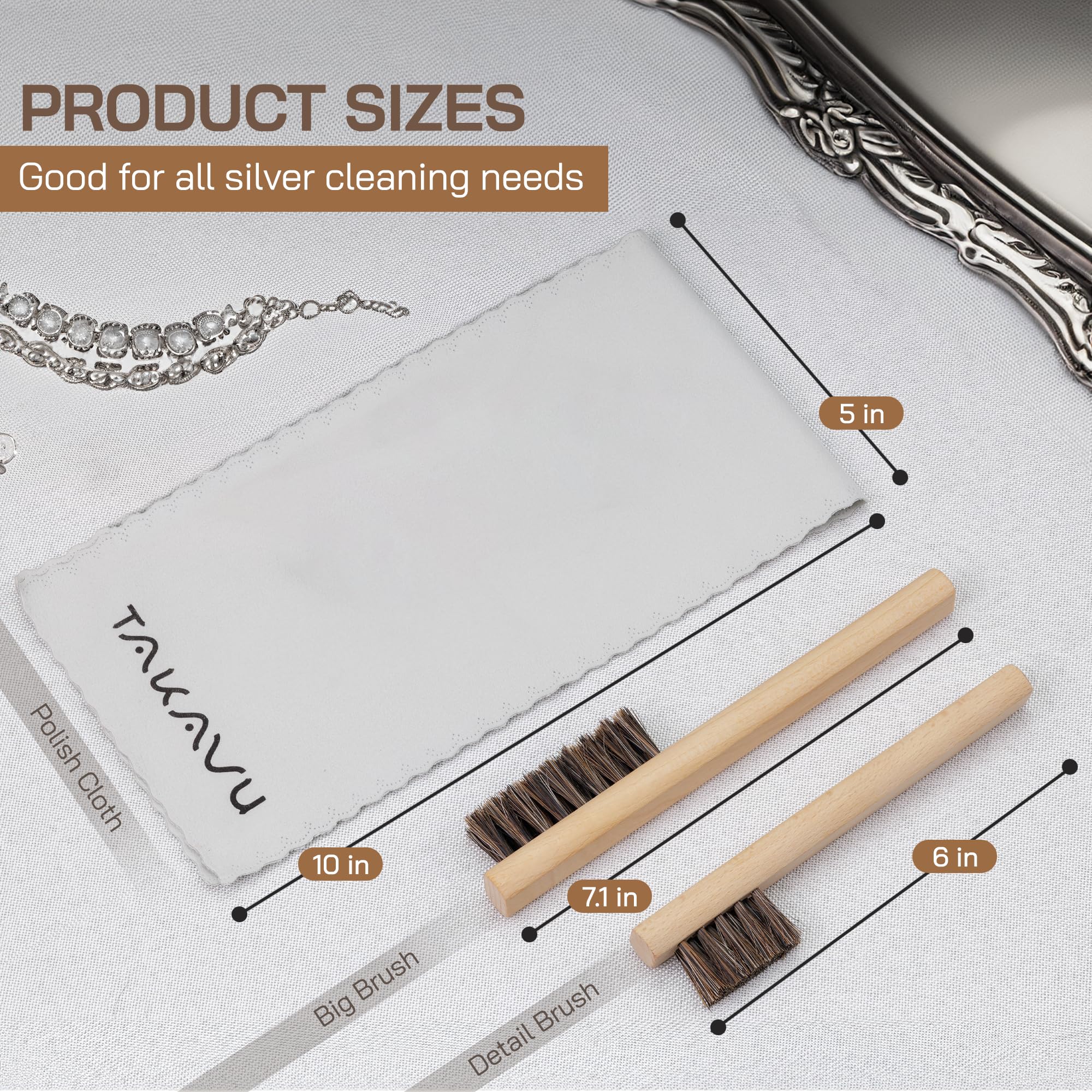 Horsehair Detail Brush Set 2pcs Silver Cleaning Brushes & Polish Cloth Perfect for Detailing, Polish Work, Fine and Heirloom Silverware Plateware