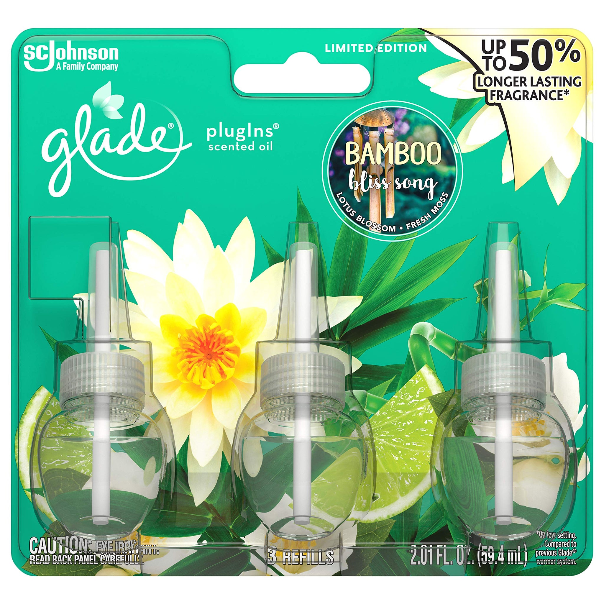 Glade PlugIns Scented Oil Air Freshener Refill - Limited Edition | Bamboo Bliss Song Scent - 3 Count Oil Refills Per Package (0.67 Ounce Each) - Pack