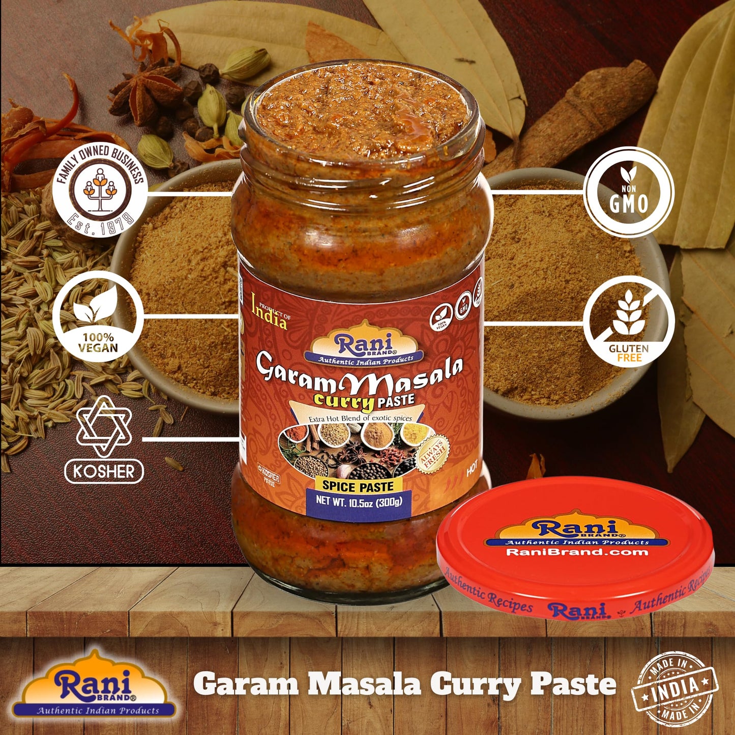 Rani Garam Masala Curry Spice Paste 10.5oz (300g) Glass Jar, Pack of 5+1 FREE ~ No Colors | All Natural | NON-GMO | Kosher | Vegan | Gluten Free |