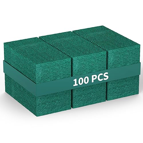 100 Pack Heavy Duty Scouring Pads 3x4 Inch - Green Scrubbing Pads, Non Scratch Bulk Scrub Pads for Kitchen, Dishes, Pots, Pans, Grill & Household