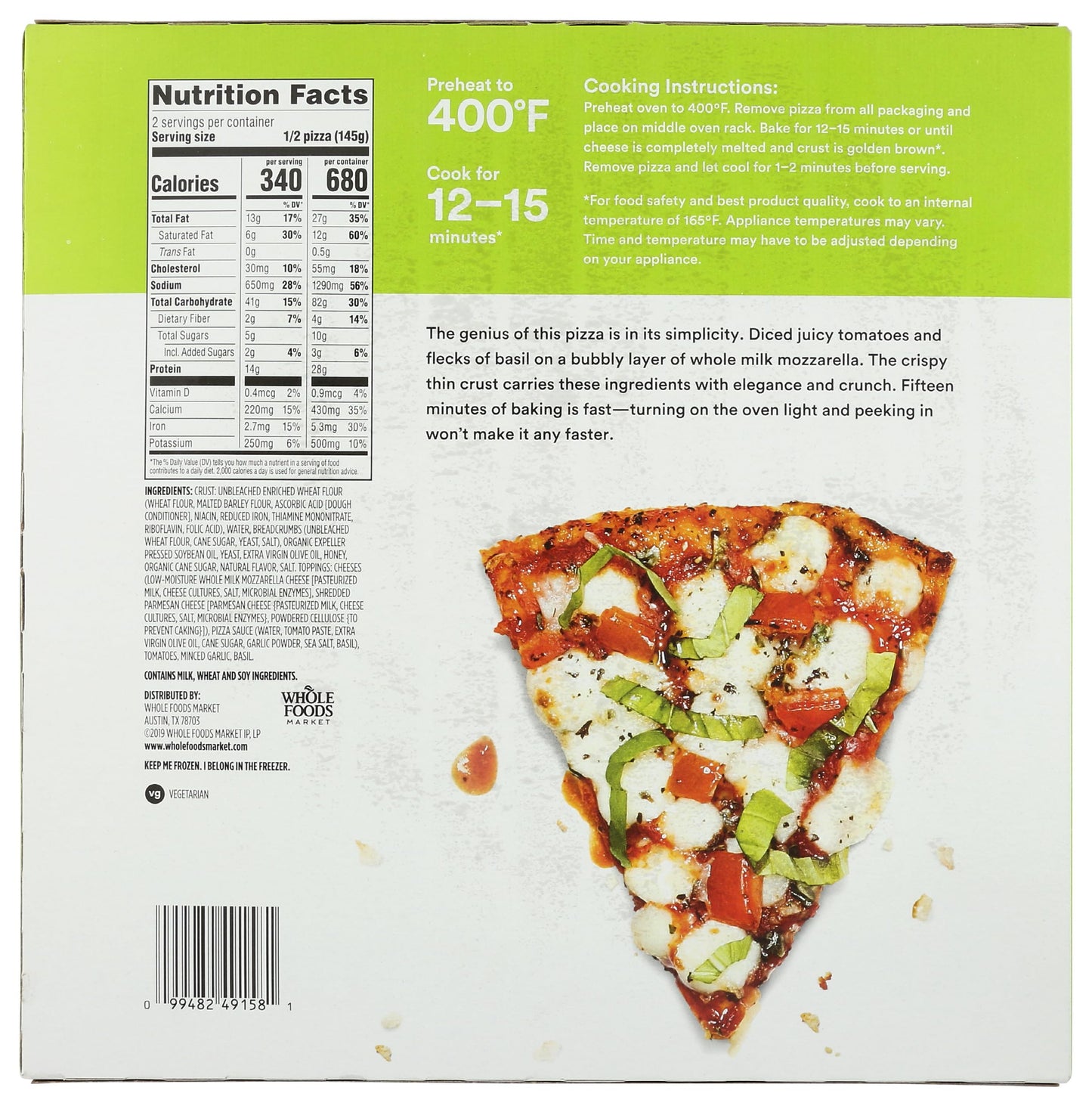 365 by Whole Foods Market Margherita Thin Crust Pizza, 10.2 OZ