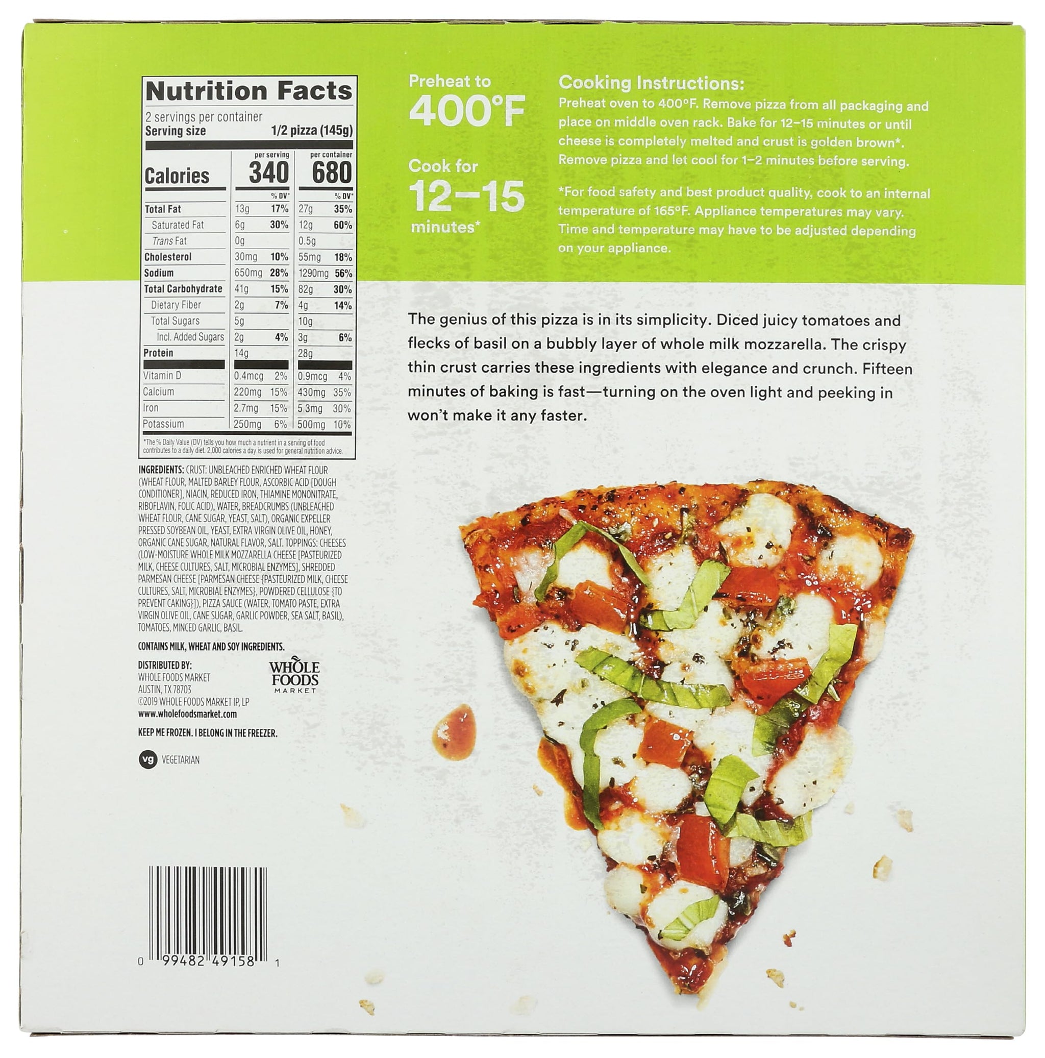 365 by Whole Foods Market Margherita Thin Crust Pizza, 10.2 OZ