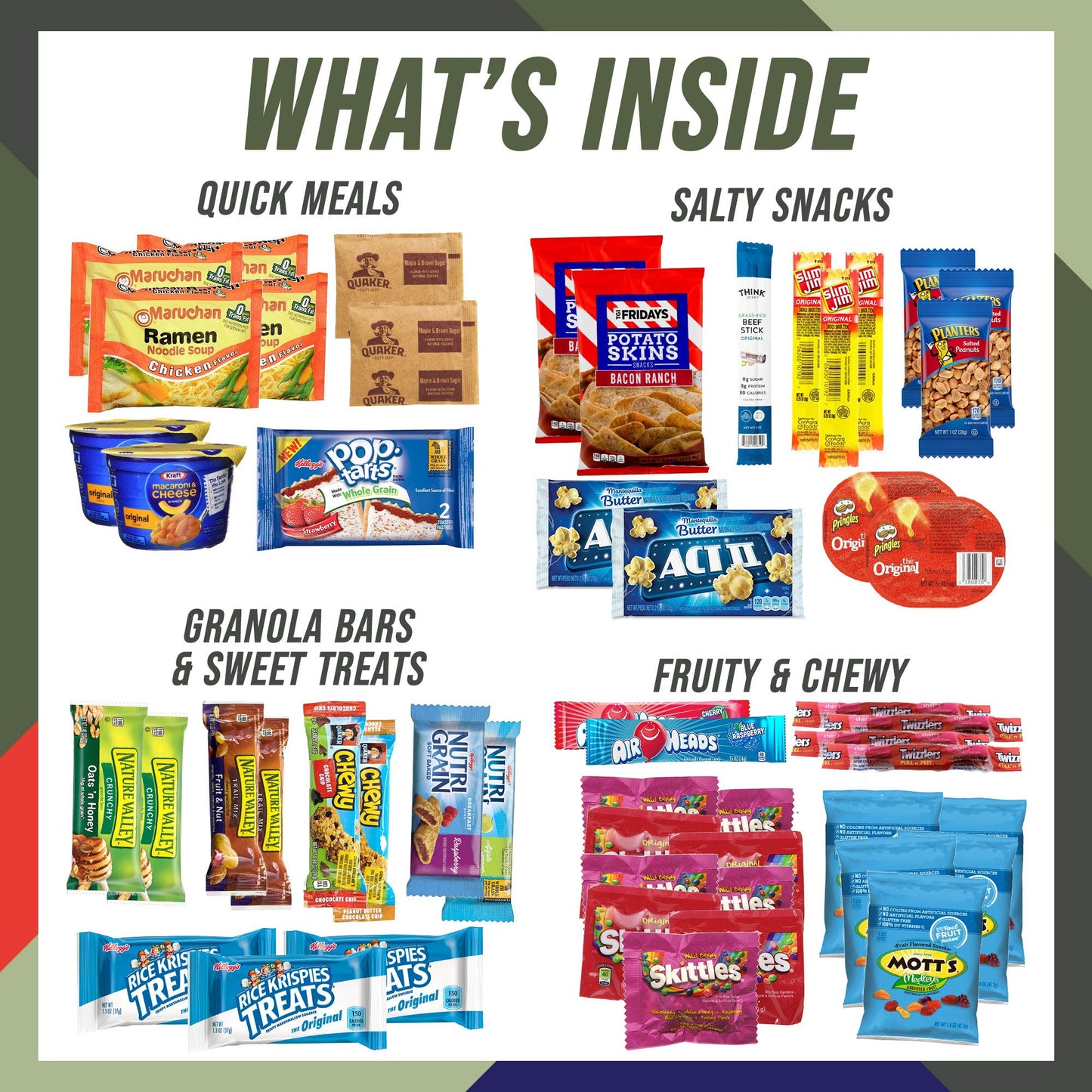 My Hero Crate Microwave Military Care Package - 50 Pcs Variety Gift Basket - Snack Variety Box Pack with Ramen, Candy, Pop Tarts, Nuts, Skittles