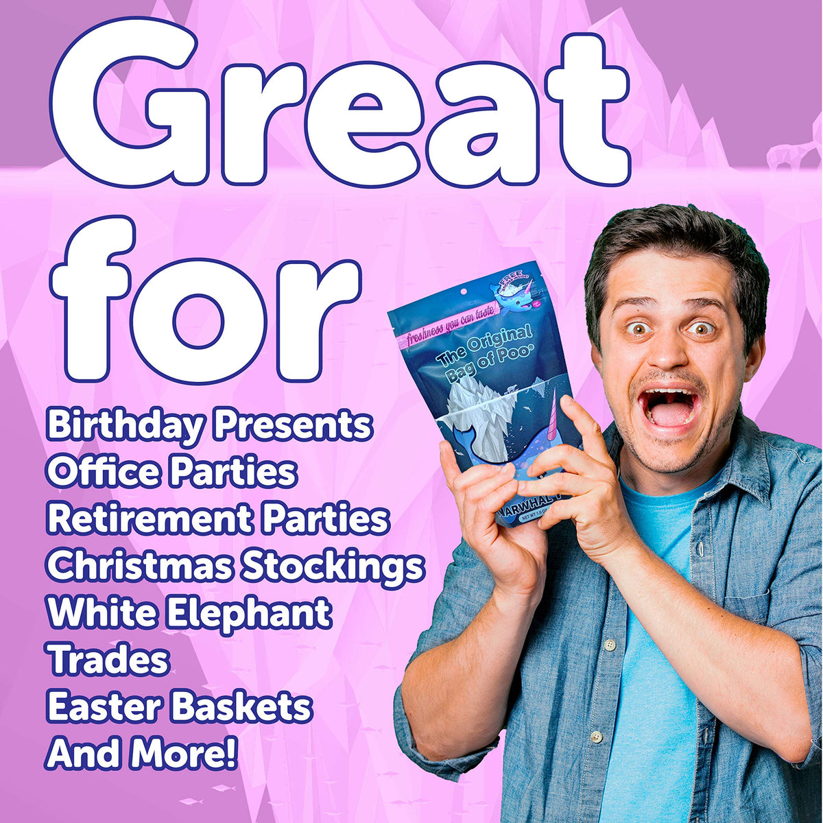 The Original Bag Poo®, Narwhal Poo (Blueberry Flavor Cotton Candy) Novelty Poop Gag Gift. Free sticker inside.