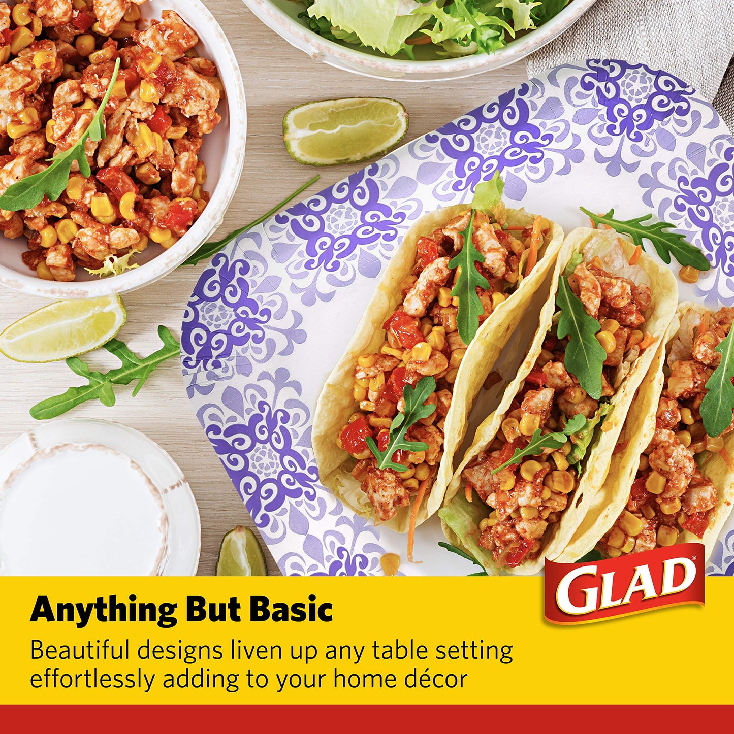 Glad Square Disposable Paper Plates for All Occasions | Soak Proof, Cut Proof, Microwaveable Heavy Duty Disposable Plates | 8.5" Diameter, 50 Count