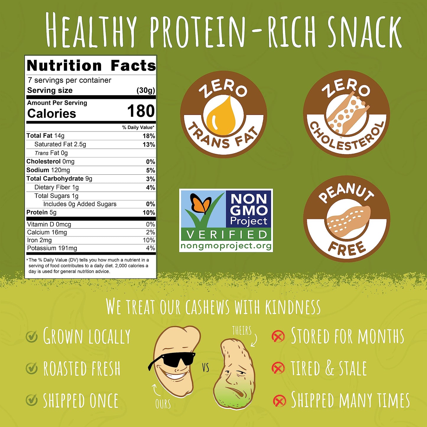 Sunshine Nut Company Whole Roasted Lightly Salted Cashews, Handful of Herbs Flavor, 2 Pack, 7 oz. Each, Gluten Free, Peanut Free and Vegan Individual