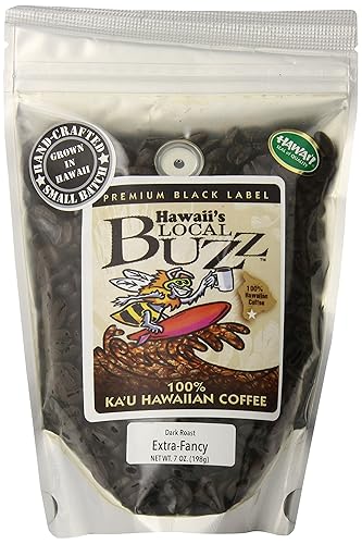 Hawaii's Local Buzz Premium Black Label Extra Fancy, Dark Roast Whole Bean, 7 Ounce