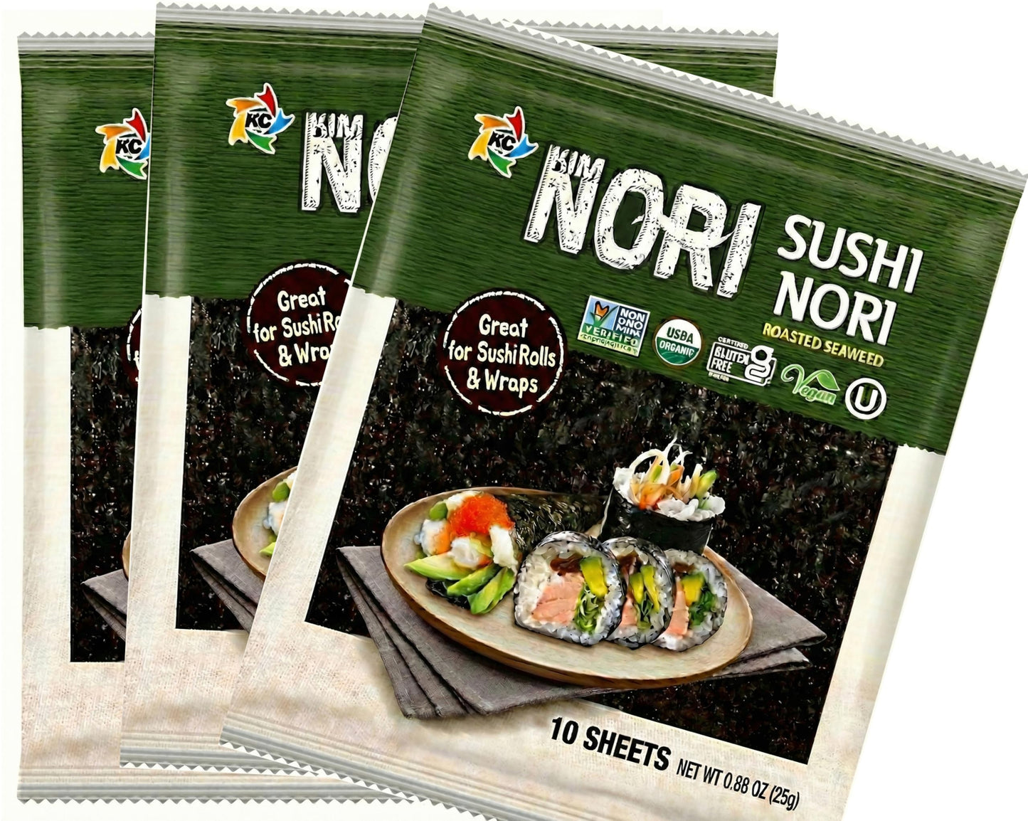 Kimnori Organic Roasted Seaweed Sushi Nori Sheets (30 Sheets, 3-Pack) - Professional Grade Full Size Nori for Sushi & Kimbap - California Crafted