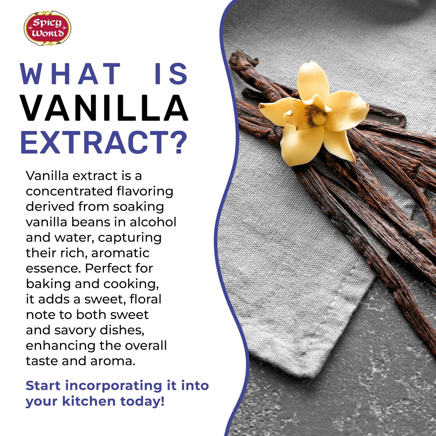 Spicy World Pure Vanilla Extract 4oz - 100% Real Vanilla Extract - Made from Grade B Vanilla Beans - For Cooking, Drinks & Desserts - 100% Vegan