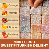 Sweetifi Mixed Fruit Turkish Delight, Premium Chewy Gourmet Vegan Candy Made with Real Fruit, Gluten Free, No Additives, Assorted Gourmet Lokum