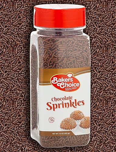 Bakers Choice Chocolate Sprinkles for Ice Cream Toppings - Chocolate Jimmies Sprinkles for Baking - Dairy Free, Kosher 10 oz.