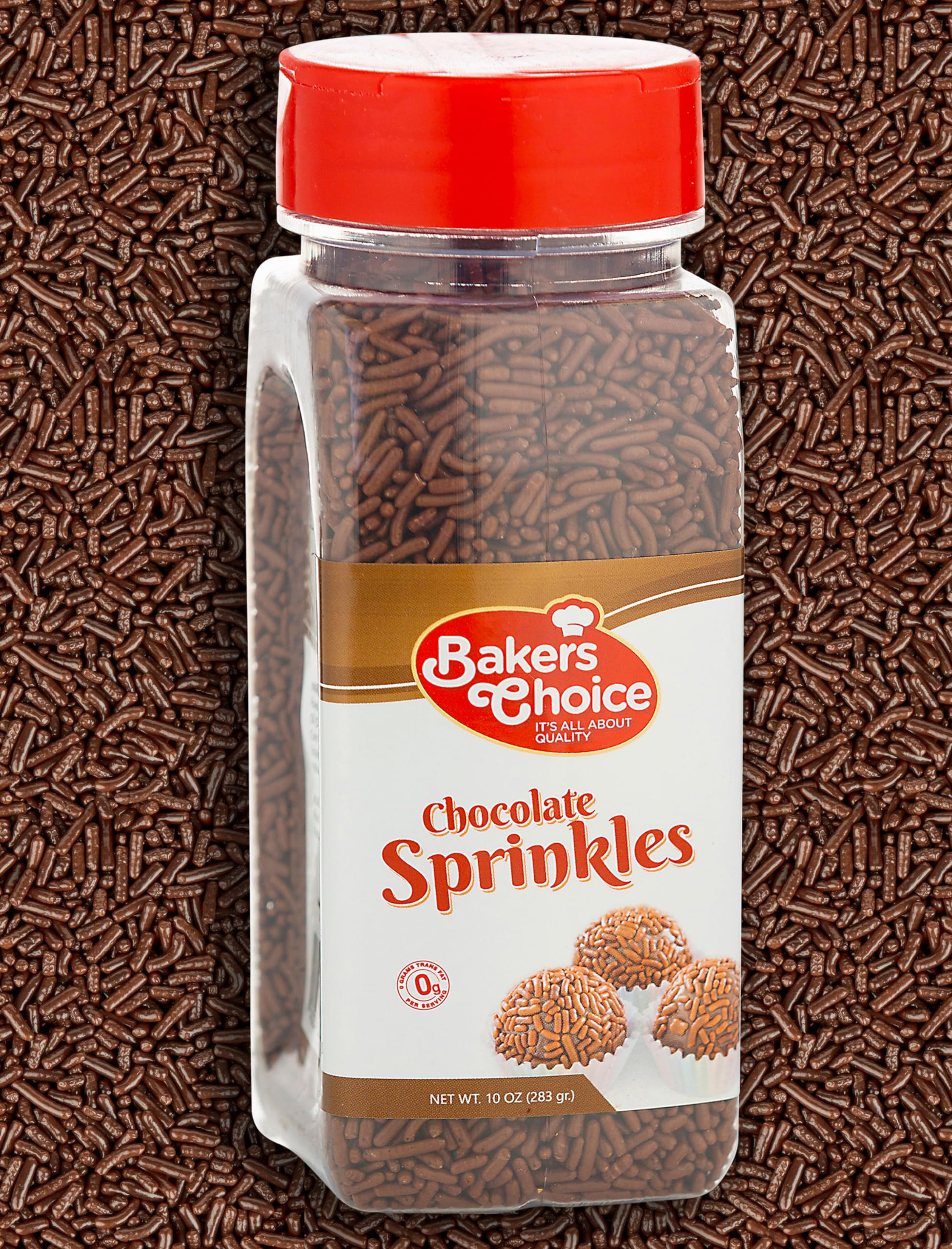 Bakers Choice Chocolate Sprinkles for Ice Cream Toppings - Chocolate Jimmies Sprinkles for Baking - Dairy Free, Kosher 10 oz.