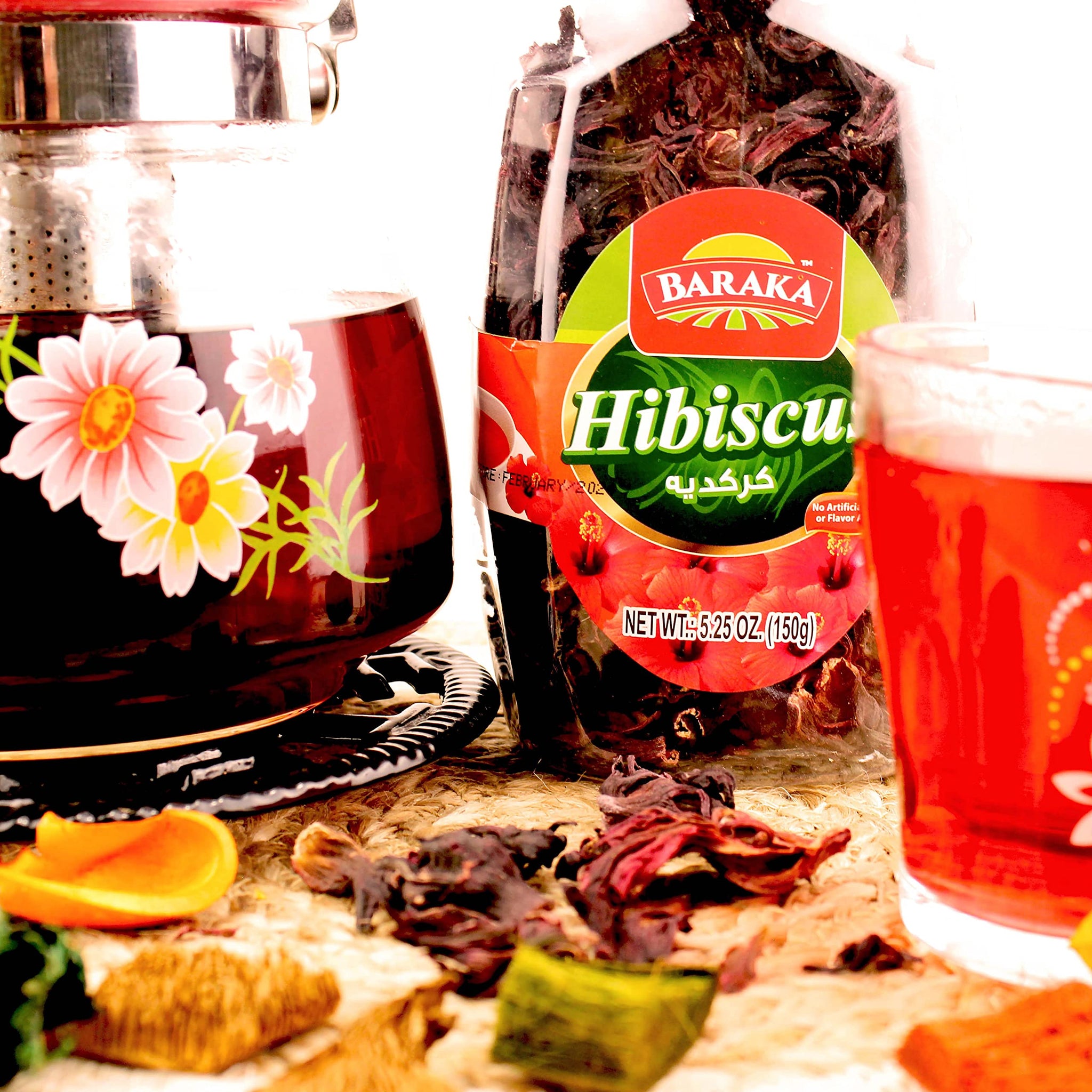 Baraka Hibiscus Tea Flower Leaves | Pure Loose Leaf Hibiscus Flower Petals in Jar | No Preservatives, No Additives, Natural Caffeine-Free Herbal Tea