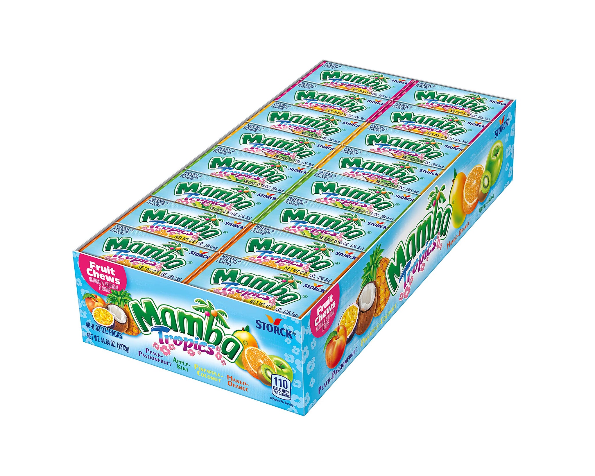 Mamba Tropics Fruit Chews Candy - Individually Wrapped Chews for Halloween, Parties & Snacks, Variety Pack with Peach Passionfruit, Apple Kiwi