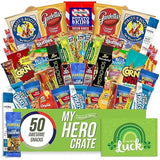 Military St. Patrick's Day - Men's Hearty Snack Box (50 Piece Variety Gift Basket Care Package) Jerky, Nuts, Chips, Pretzels & More - My Hero Crate