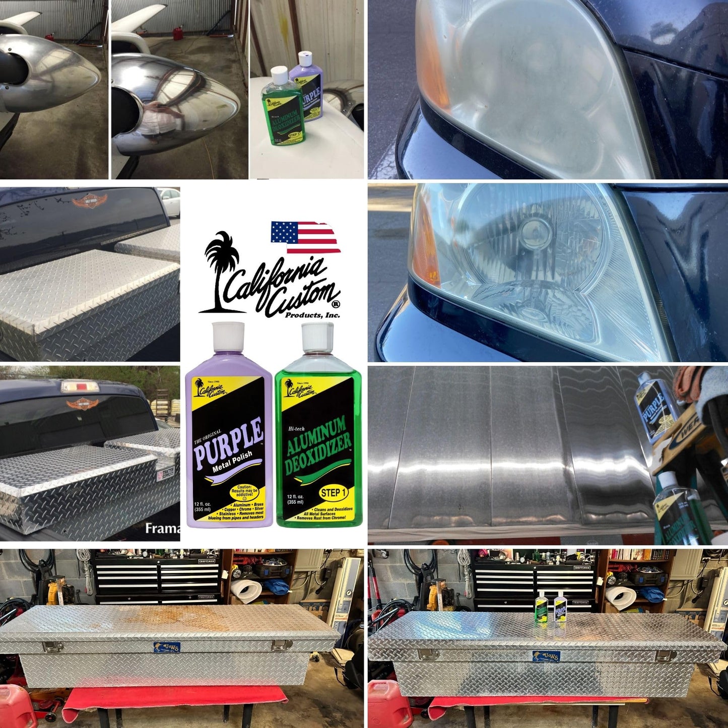 CALIFORNIA CUSTOM - Purple Metal Polish & Aluminum Deoxidizer Kit, No Silicone, Body Shop Safe, Great for Aluminum, Brass, Copper, Chrome, Silver
