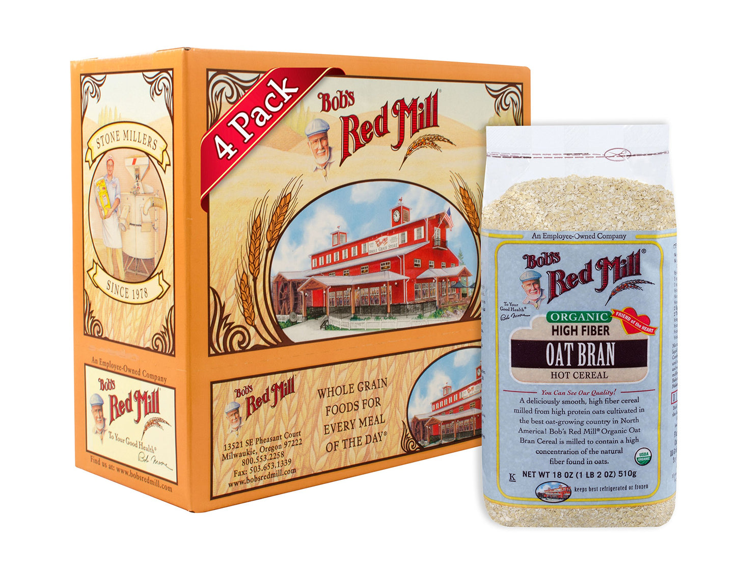 Bob's Red Mill Organic Oat Bran Hot Cereal, 18 Ounce (Pack of 4)