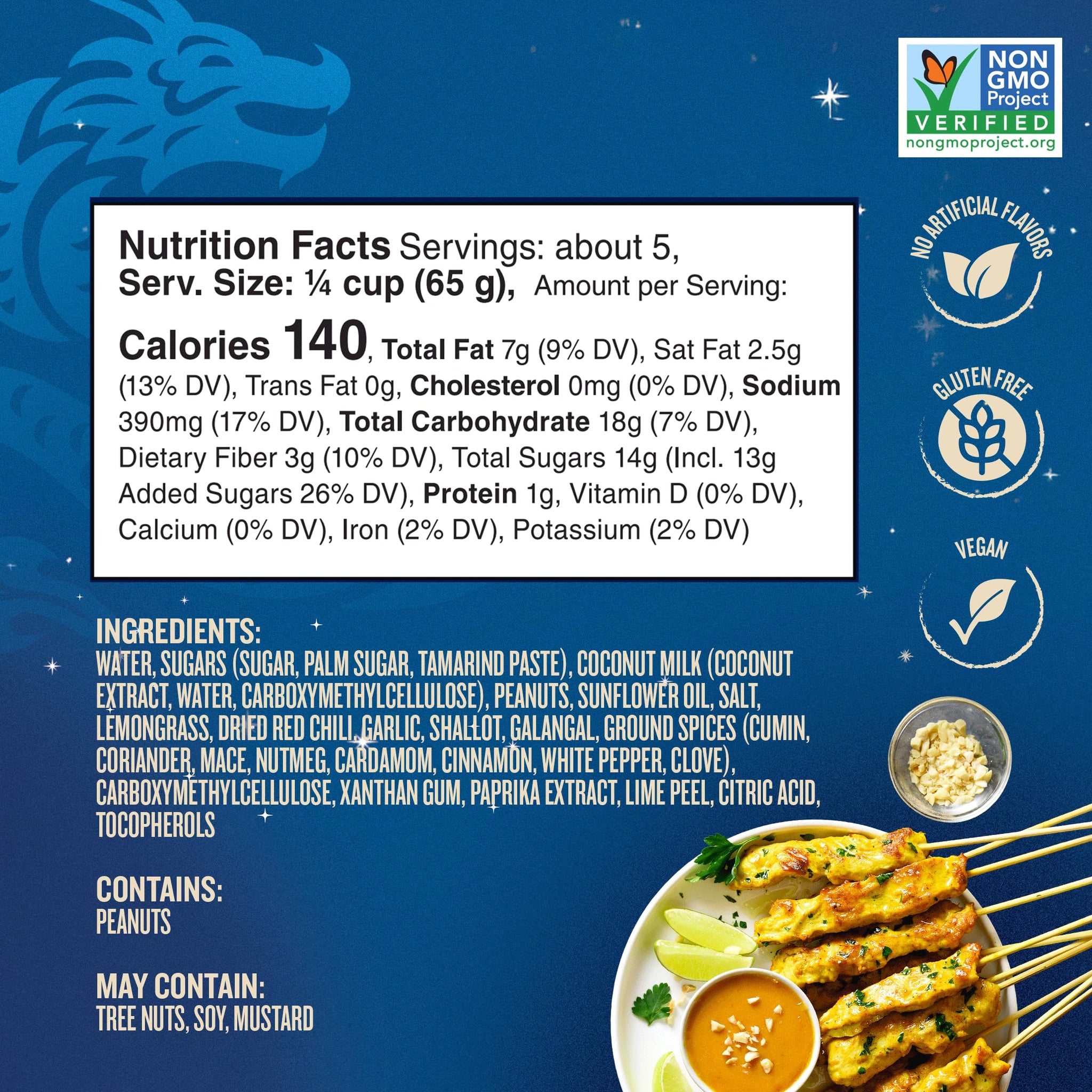 Blue Dragon Peanut Satay Sauce - 12oz Jar (Pack of 1) - Mild, Rich, Nutty and Ready-to-Use Cooking Sauce for Marinades, Dips, Stir-Fries and Noodle